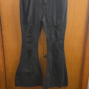 Black Distressed Flare Jeans